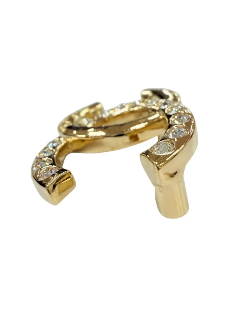 Chanel Metal CC Logo Rhinestone Brooch Gold
